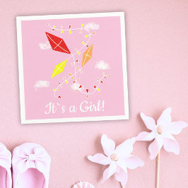 Servilleta De Papel Cometas en Sky Pink Es un Fiesta Chica de Baby Sho