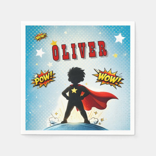 Servilleta De Papel Comic Style Superhero Boy's Name Birthday (Anverso)