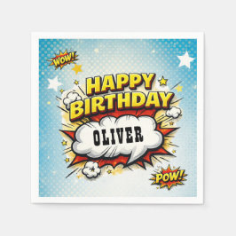 Servilleta De Papel Comic Style Superhero Boy's Name Birthday Party