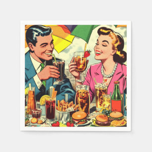 Servilleta De Papel Comics de la pareja retro sobre bebidas