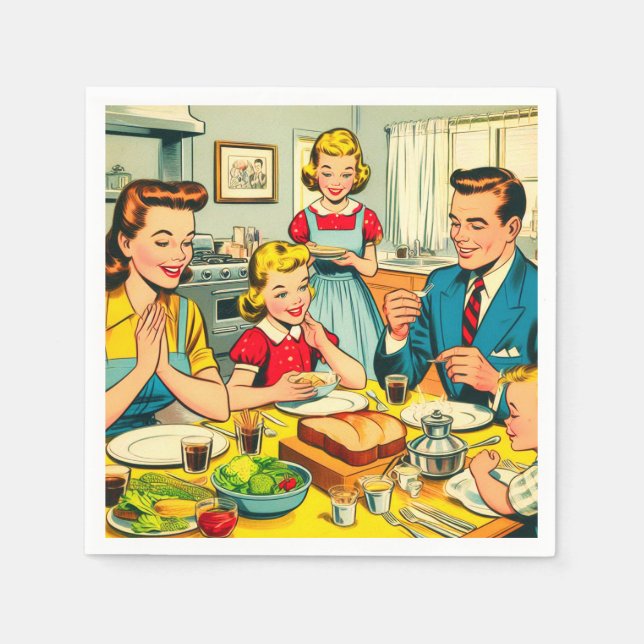 Servilleta De Papel Cómics Retro de Familia Feliz (Anverso)