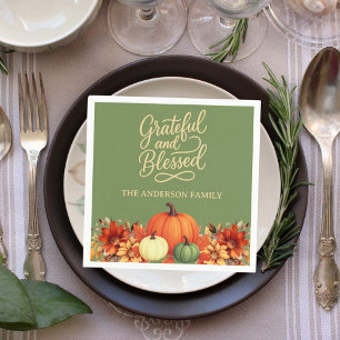 Servilleta De Papel Comida de acción de gracias calabaza verde bendeci