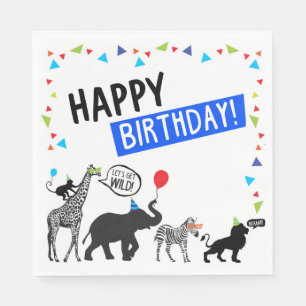 Servilleta De Papel Comida de cumpleaños de animal Fiesta blanco y ne