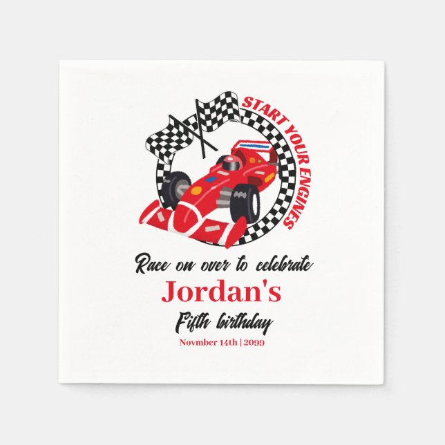 Servilleta De Papel Comienza tu coche de carreras rojas de los motores (Anverso)