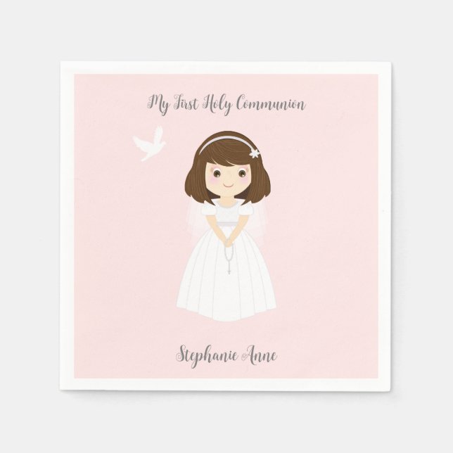 Servilleta De Papel Communion Dove Brunette Chica (Anverso)