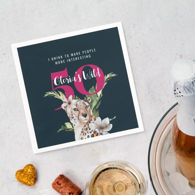 Servilleta De Papel Cómnito de cumpleaños 50 Pink Leopard Wild (Subido por el creador)