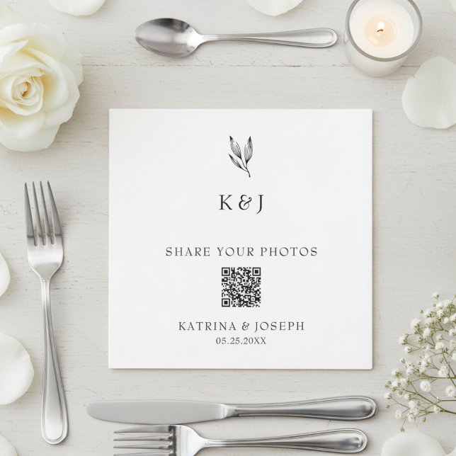 Servilleta De Papel Comparte tu código QR de fotos Boda botánica (Subido por el creador)
