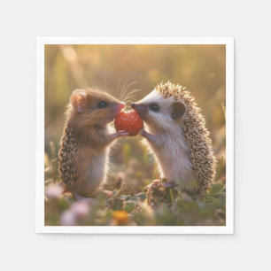 Servilleta De Papel Compartiendo fresa - Adorable Erizo y Ratón