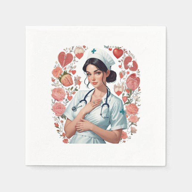 Servilleta De Papel Compassionate Nurse – Elegant Floral Art Illustrat (Anverso)