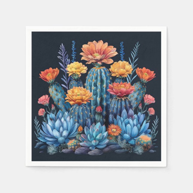 Servilleta De Papel Composición de cactus floridos, suculentos (Anverso)