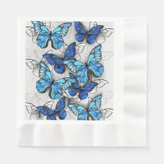 Servilleta De Papel Composición de las mariposas blancas y azules (Anverso)