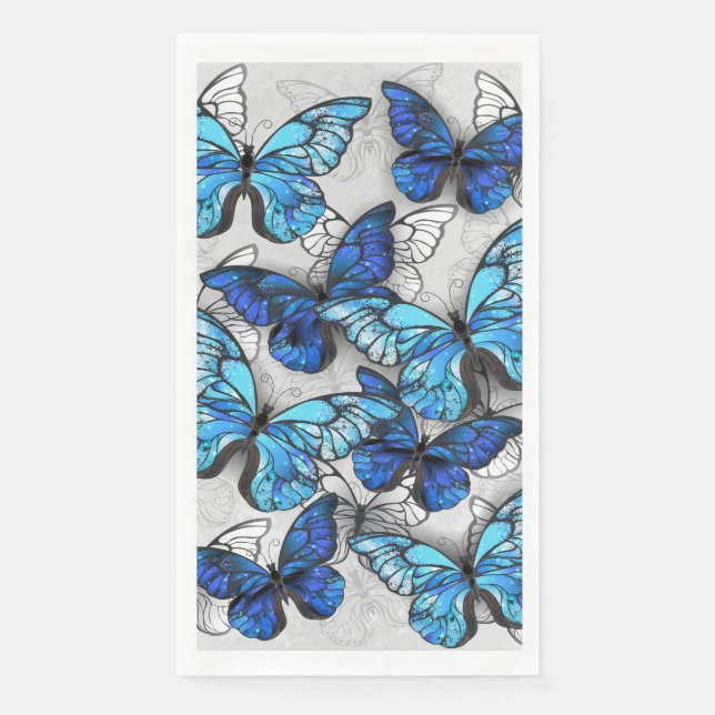 Servilleta De Papel Composición de las mariposas blancas y azules (Anverso)