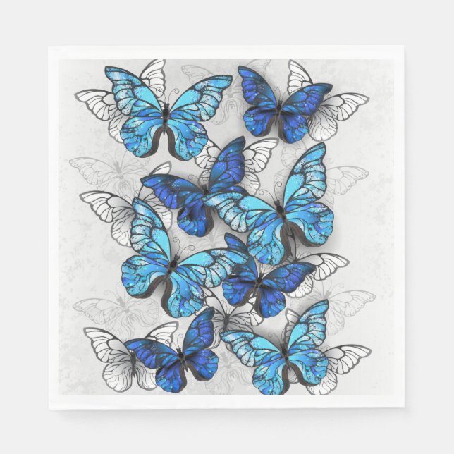 Servilleta De Papel Composición de las mariposas blancas y azules (Anverso)
