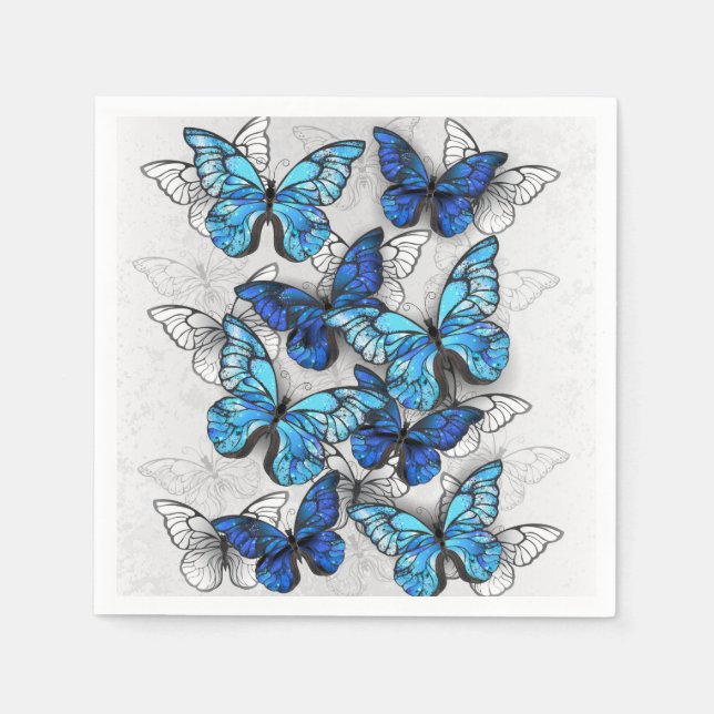 Servilleta De Papel Composición de las mariposas blancas y azules (Anverso)