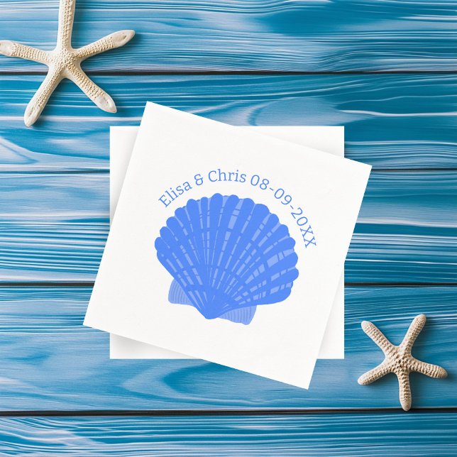 Servilleta De Papel Compromiso de casamiento CUSTOM con azadillas azul (Blue Seashells CUSTOM Wedding Engagement Napkins
)