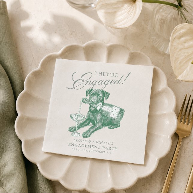 Servilleta De Papel Compromiso de Labrador Retriever Verde Salvia y Ch (Sage Green Labrador Retriever Champagne Engagement Napkins)
