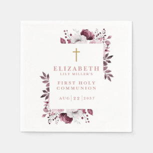 Servilleta De Papel Comunión floral moderna del Boho rosa