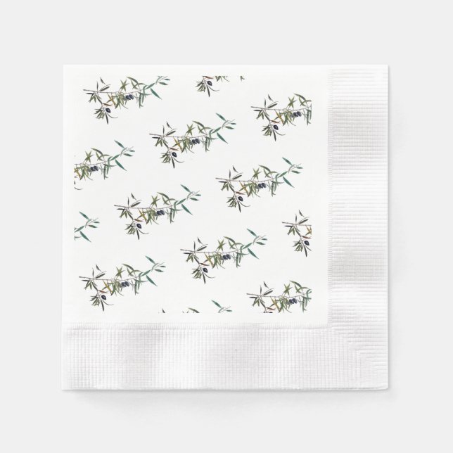 Servilleta de papel con acuarela de rama de olivo (Anverso)