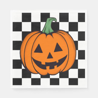 Servilleta de papel con cara de calabaza naranja