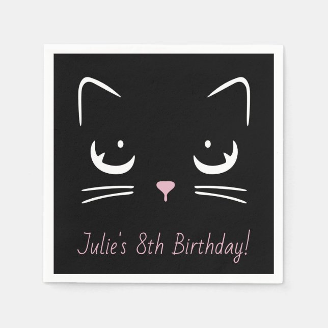 Servilleta de papel con cara de gato negro (Anverso)
