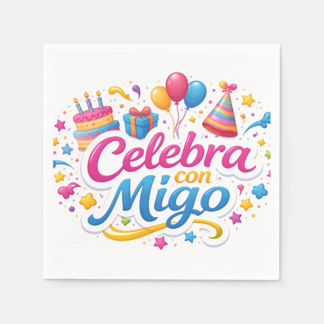Servilleta de Papel con Diseño “Celebra Conmigo” | (Anverso)