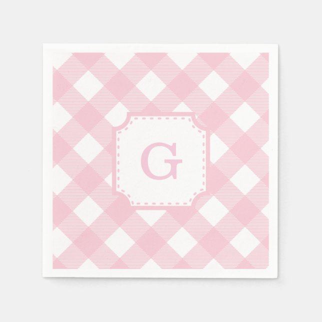 Servilleta de papel con estampado de cuadros rosa  (Anverso)