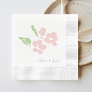Servilleta de papel con flores acuarelas en tono r