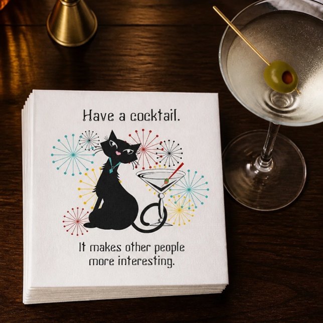 Servilleta de papel con gato y copa de Martini (Subido por el creador)