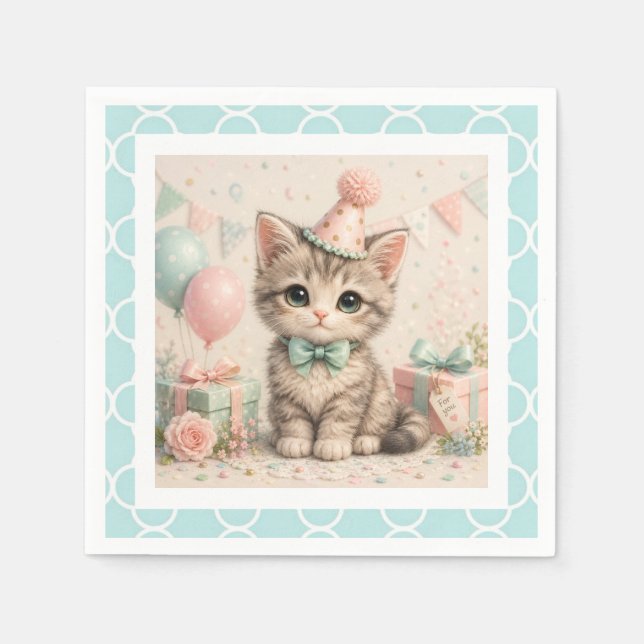 Servilleta de papel con ilustración de gatito de c (Anverso)