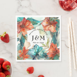 Servilleta De Papel 💗 Con iniciales Boda Hibiscus Serenade Paradise