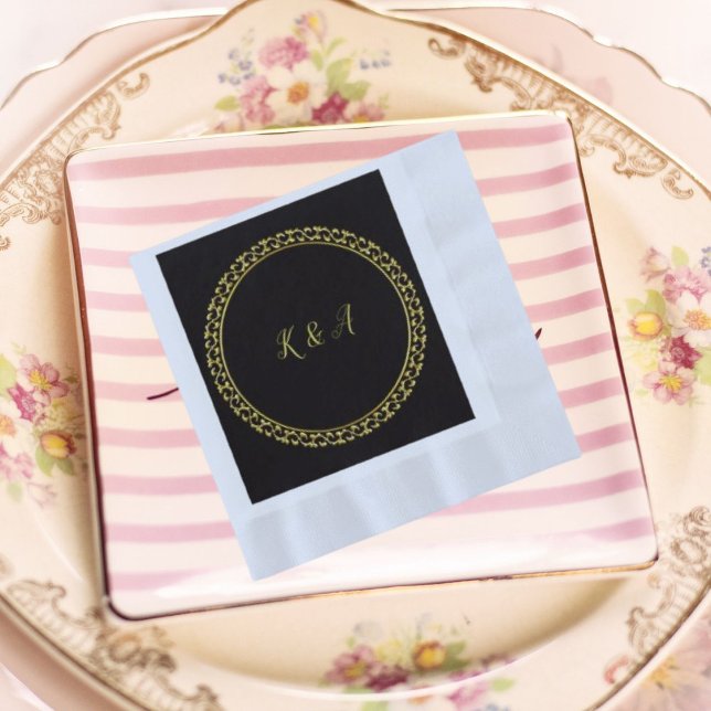 Servilleta de papel con iniciales en oro/negro par (Subido por el creador)