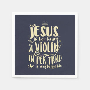 Servilleta De Papel Con Jesús en su corazón y un violín en su mano