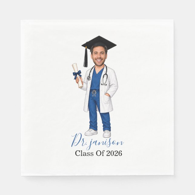 Servilleta de papel con la cara de un graduado méd (Anverso)