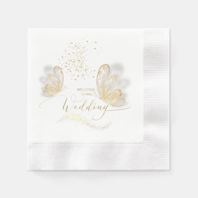 Servilleta de papel con mariposas doradas (Anverso)