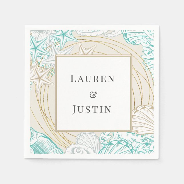 Servilleta de papel con monograma de color turques (Anverso)