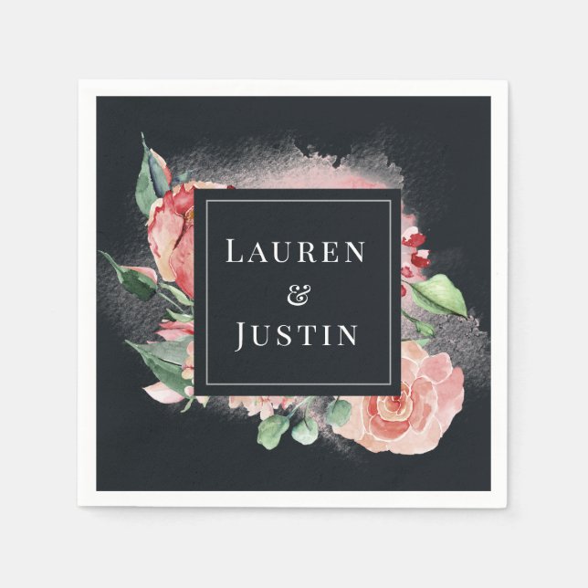 servilleta de papel con monograma floral midnight  (Anverso)