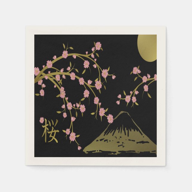 Servilleta de papel con motivo japonés rosa sakura (Anverso)