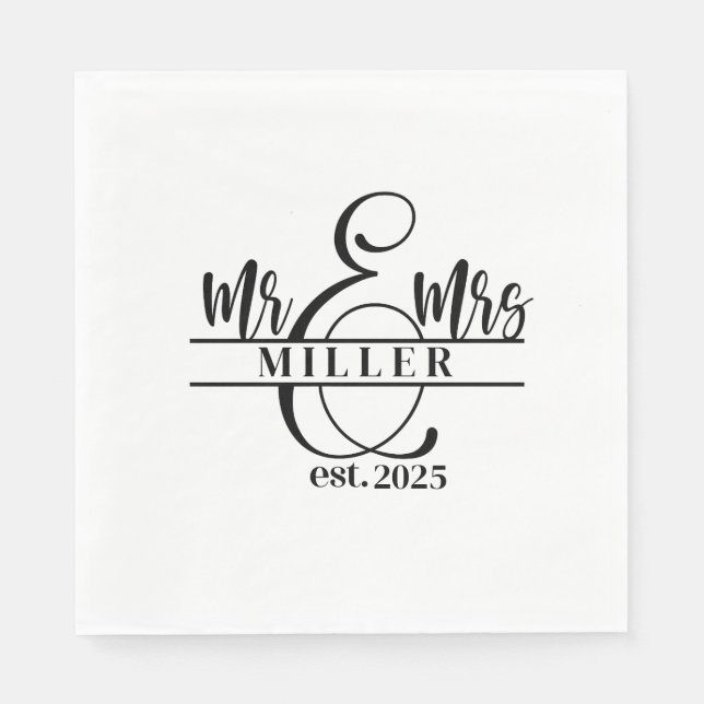 Servilleta de papel con nombre personalizado Sr. y (Anverso)