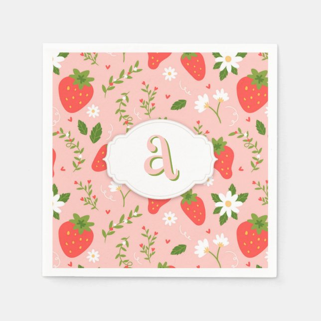 Servilleta de papel con patrón de fresas adorable (Anverso)