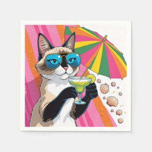 Servilleta De Papel Con tema de playa para amantes de gatos siameses