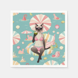 Servilleta De Papel Con tema de playa para amantes de gatos siameses