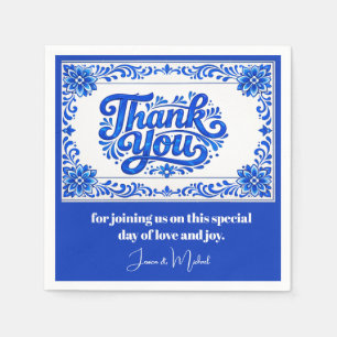 Servilleta De Papel Con texto Azul & Limone Romance Azul Baldosa