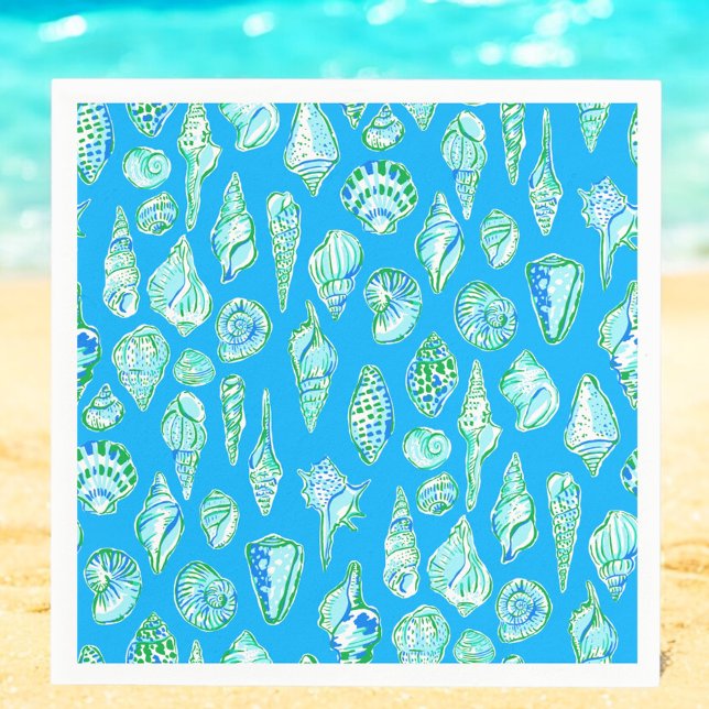 Servilleta De Papel Conchas de mar elegantes en azul costero (Subido por el creador)
