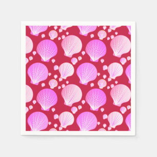Servilleta De Papel Conchas de mar rosadas sobre fondo burdeos