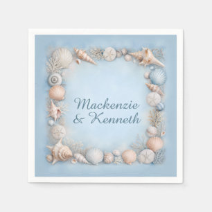 Servilleta De Papel Conchas de mar vintage borde coral azul beige