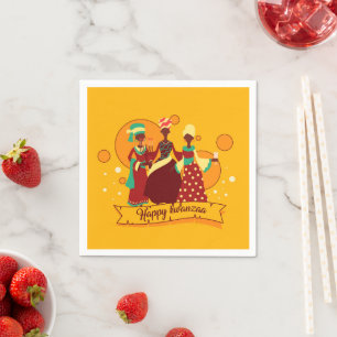Servilleta De Papel Concordancia Feliz Kwanzaa 3 Damas Cóctel Amarillo
