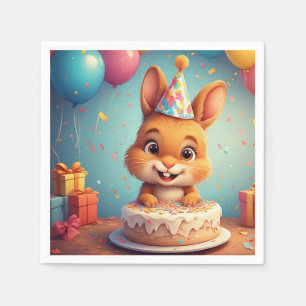 Servilleta De Papel Conejito Adorable Celebrando Cumpleaños con Tarta
