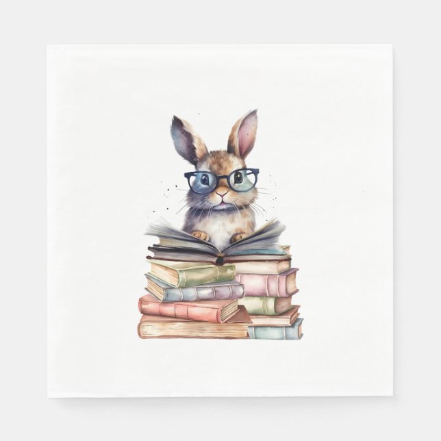 Servilleta De Papel Conejito de lecturas con lentes Libros De Librería (Anverso)