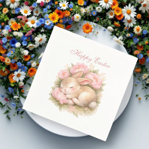 Servilleta De Papel Conejito de Pascua adorable conejo rosa peonía rub