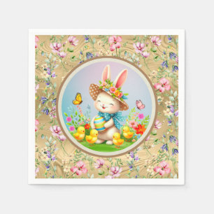 Servilleta De Papel Conejito de Pascua adorable y flores felices de pr